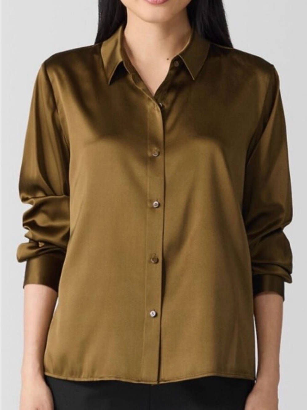 EILLEN FISHER GOLD LEAF color  Silk Charmeuse Shirt Size XS. NWT - Picture 5 of 5